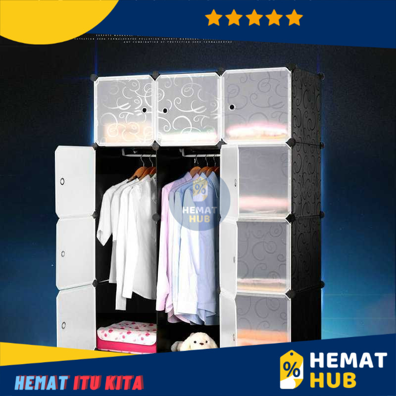 Lemari Pakaian PlastikTempat Rak Gantungan Gantung Baju Susun DIY 12 Pintu Portable