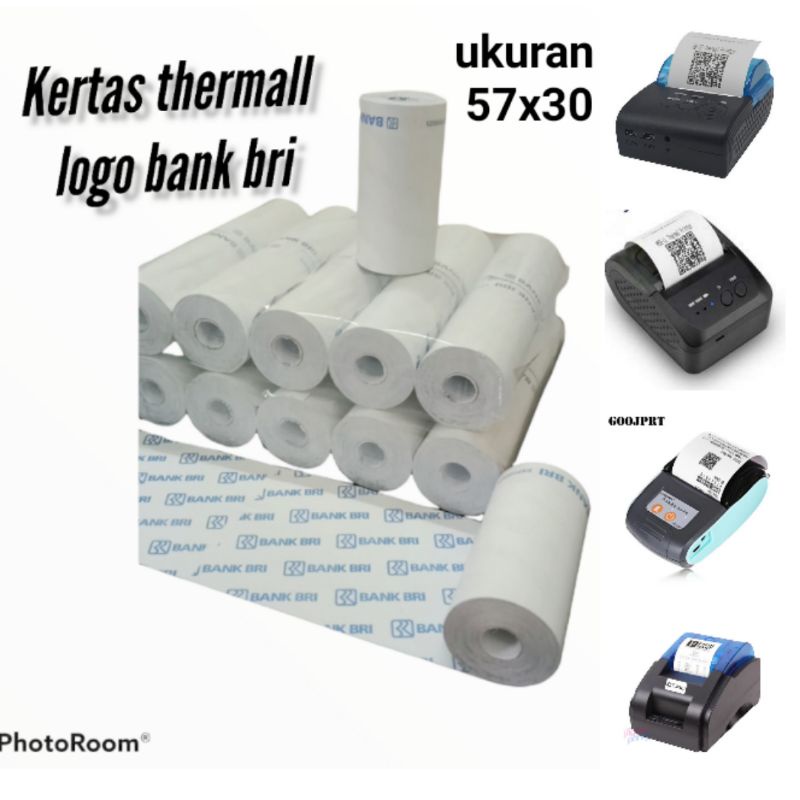 

kertas thermall logo bank BRI ukuran 57x30 untuk mesin print bluetooth harga untuk 1 dus isi 100 roll.