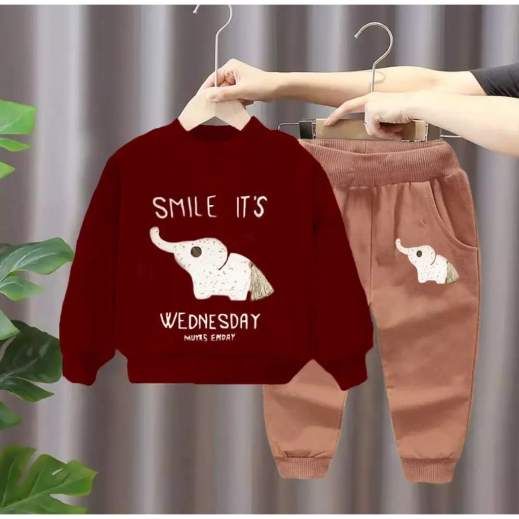 SETELAN SWEATER ANAK MOTIF GAJAH SIZE 1-5 TAHUN BAHAN BABY TERYY LEMBUT DAN NYAMAN / COD ATAU BAYAR DITEMPAT