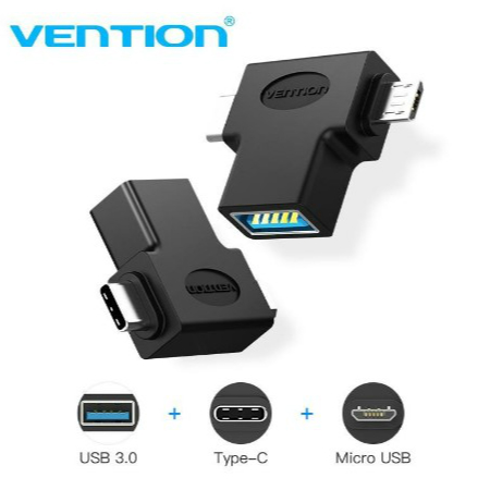 Vention Kabel Adapter Otg 2 In 1 Tipe-C &amp; Micro Usb Ke Usb 3.0 Portable Untuk Laptop / Android