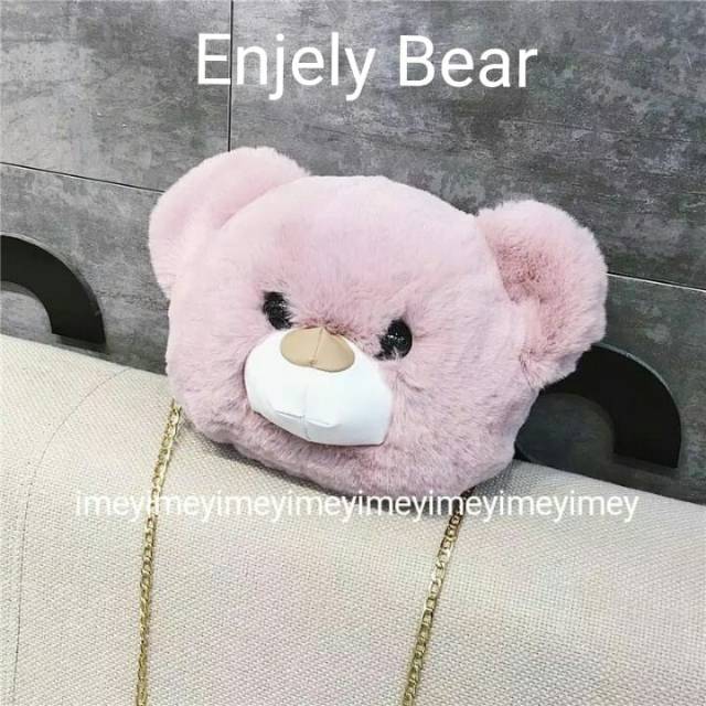 Tas Bulu Motif Boneka ENJELY BEAR Selempang Rante