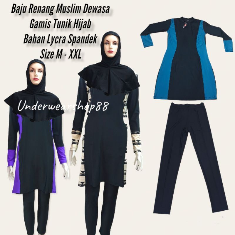 Baju Renang Muslim Dewasa/Baju Renang Muslim Hijab Dewasa Gamis Tunik/swimsuit muslim hijab/Bahan Lycra Spandek/Size M - XXL