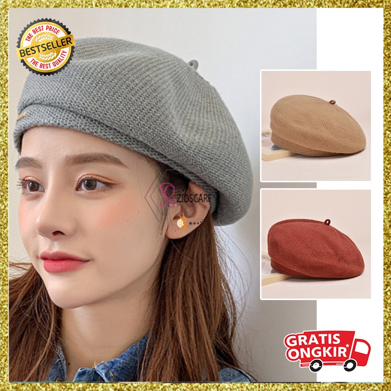 Topi Baret Korea Wanita Dewasa Bahan Wol Tebal Premium Polos Fashion style wanita korea import BRT3