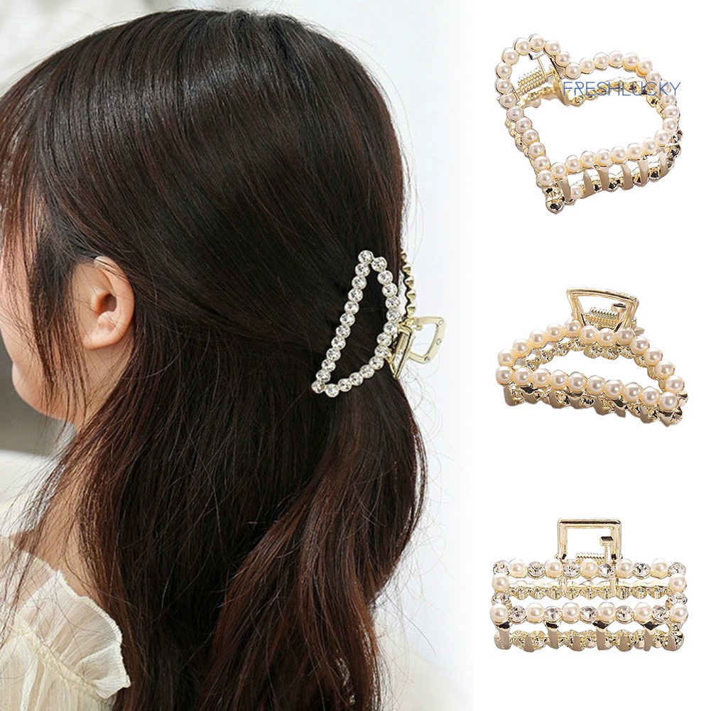 Jepit Rambut Gaya Korea Geometris Mutiara AB21 Jepit Rambut Large Size Side Clip Pearl Hairpin Sweet Lovely Geometric ACC