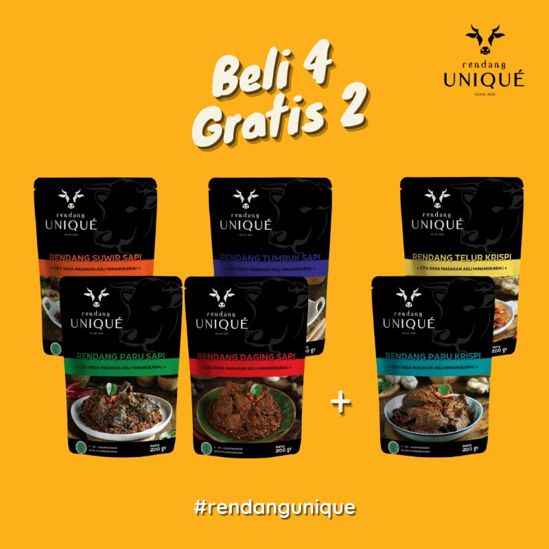 

Rendang Unique Beli 4 bks + Gratis 1 bks Rendang Daging Sapi + 1 Rendang Telur Krispi