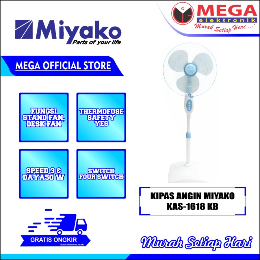 KIPAS ANGIN MIYAKO KAS-1618 KB PL / KAS 1618 KB PL / KAS1618KB PL BERGARANSI