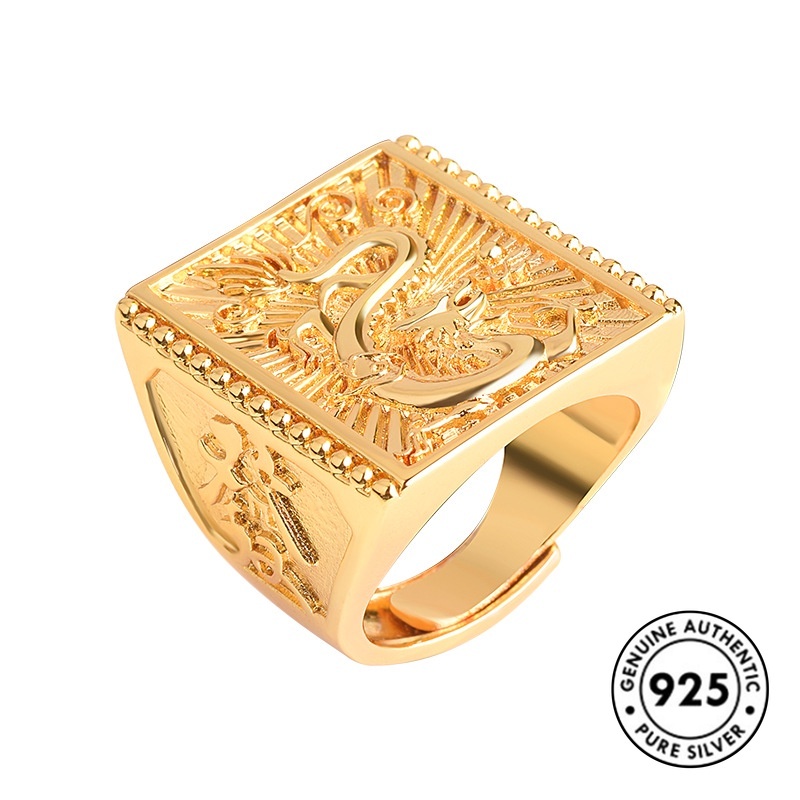 Cincin Desain Naga Bahan S925 Silver Gold Plated Gaya Retro Untuk Pria