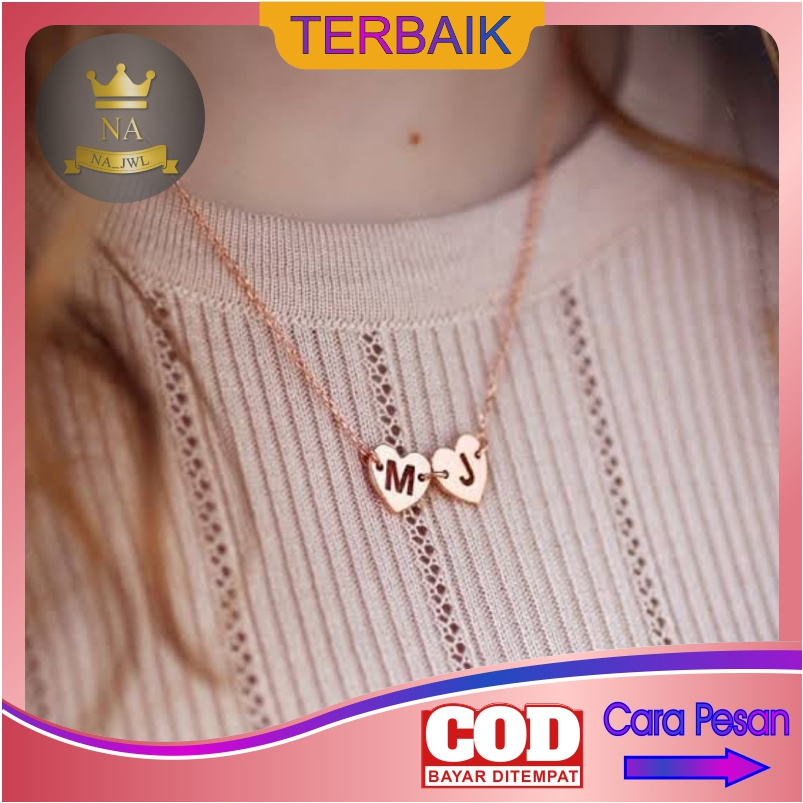 Kalung inisial huruf love titanium anti karat wanita necklace korea aksesoris fashion cewek pria