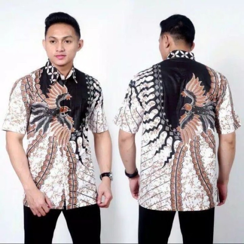 BSWART Batik HRB026 Kenongo Hem Pendek Padi Pekalongan M L XL XXL Batik Pria MURAH terlaris