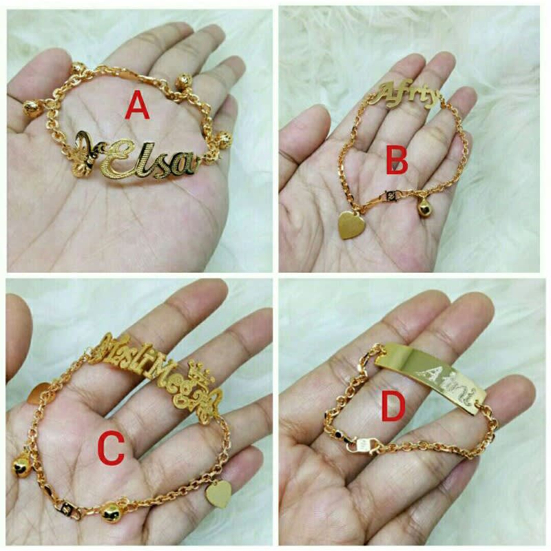 Gelang nama / tempah nama / custom / Rantai xuping ukir nama lapis emas asli / gelang anak / gelang 