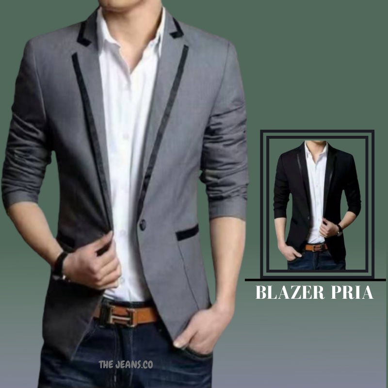 Blazer Semi Casual Pria Kekinian/ Jas Santai Remaja Laki-Laki/ Jas Slim Fit Cowok Korea/ Jas Hitam K