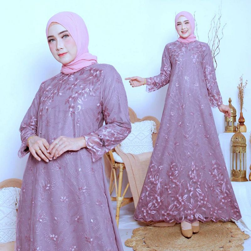 [Model Baru] Gamis Zuha / Maxi Brukat Mewah/ Seragam/ Wanita/ Kondangan/ Jumbo