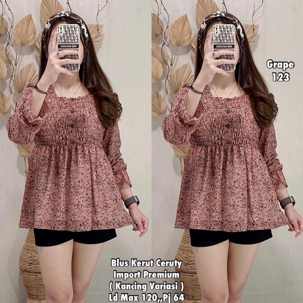 Blouse Wanita Bunga Kerut Ceruty Import Premium | Blus Wanita Import | Blus Wanita Kasualp