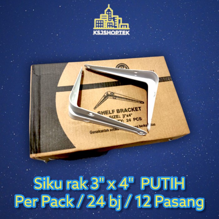 Siku Rak Putih 3 x 4 Inch Per Dus ( 24 Bj ) / 12 Pasang 3x4