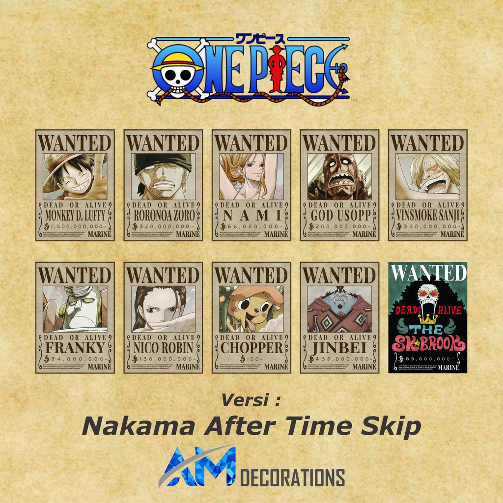 Poster Anime Bounty One Piece WANTED - Nakama After Time Skip Version