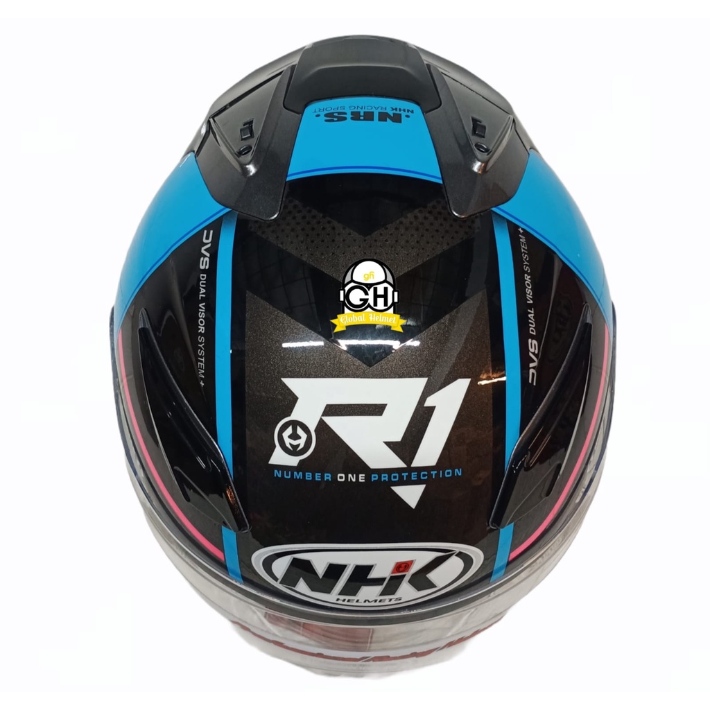 HELM NHK R1 NAPOLEON BLACK LIGHT BLUE DOUBLE VISOR HALF FACE