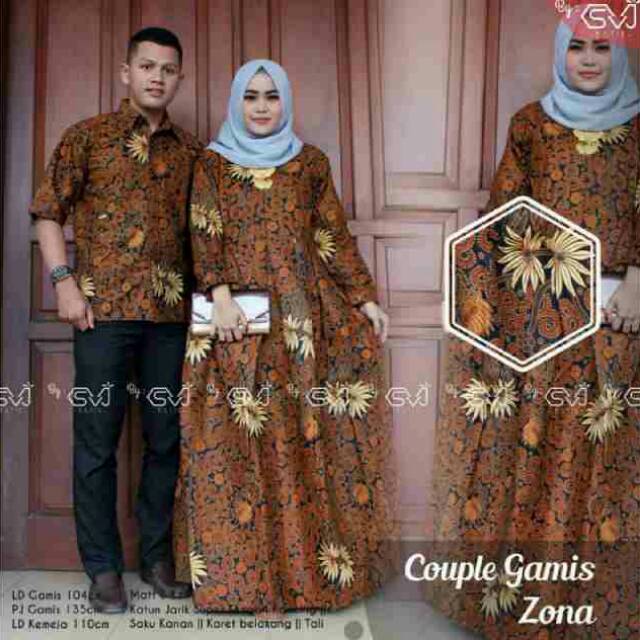 Couple Gamis Zona Sogan Ulir Panjang Longdress Batik Sarimbit Kondangan Muslim Modern Panjang