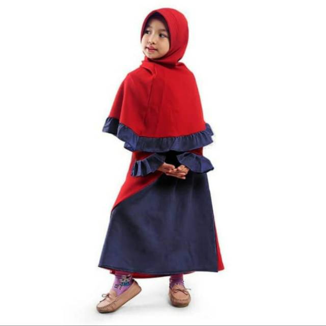 Gamis Anak Perempuan Syar'i | Rampel Marun Navy - XL