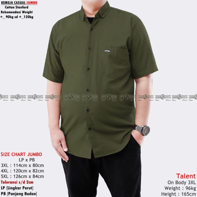 Kemeja Jumbo 3XL-5XL Lengan pendek formal Original Myman / Hem jumbo polos Pria 3XL 4XL 5XL