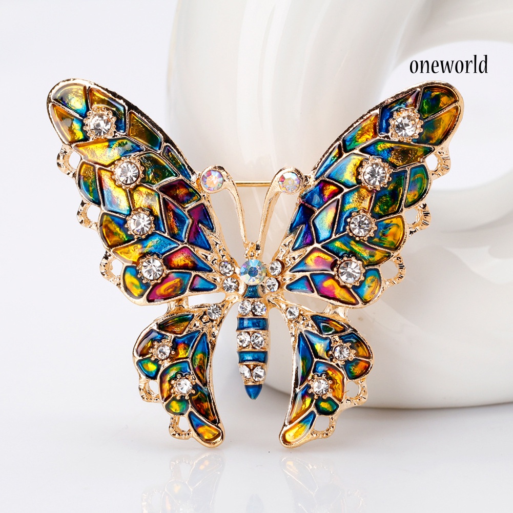 OW@ Butterfly Rhinestone Colorful Metal Lapel Brooch Pin Fashion Jewelry Women Gift