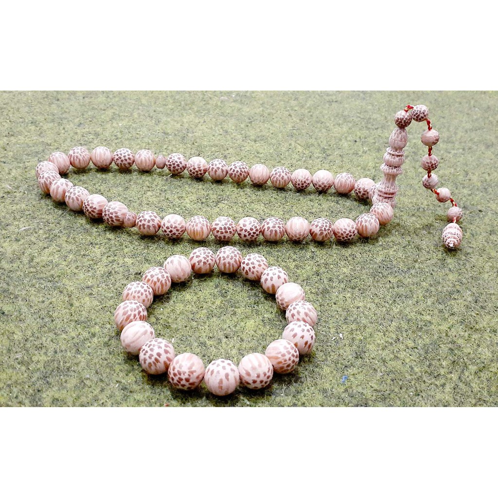 TASBIH DAN GELANG KAYU LIWUNG MACAN PUTIH 12 MM