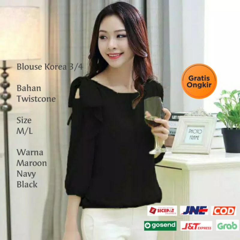 Berkah Blouse korean Tangan 3/4  Baju Atasan Wanita Terbaru Pakaian Wanita  Blouse Korea Wanita JF