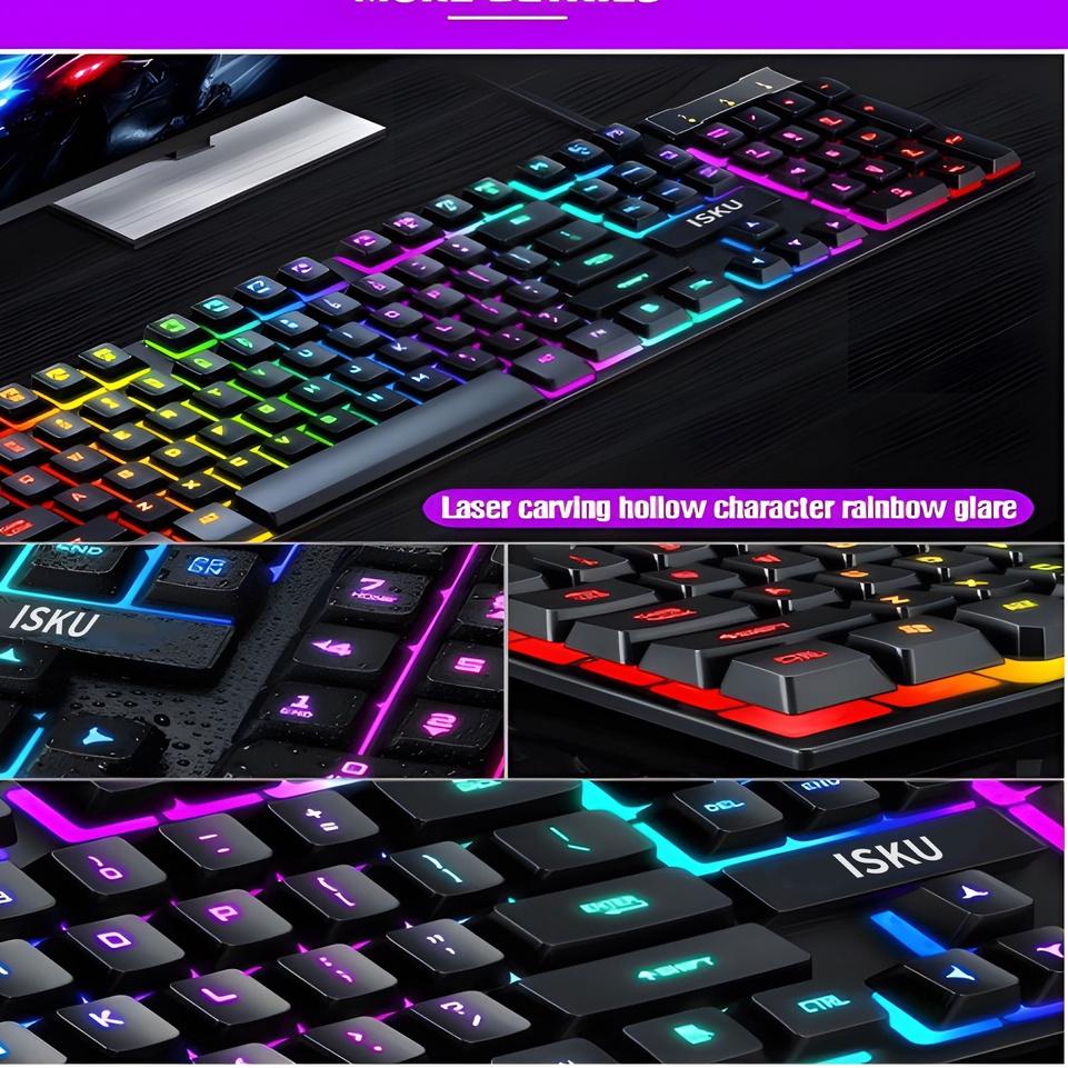 Terbaik.. 【BISA COD】ISKU keyboard komputer pc laptop gaming full set RGB/kibort komputer pc murah/keyboard dan mouse 1 paket wireless led waterproof