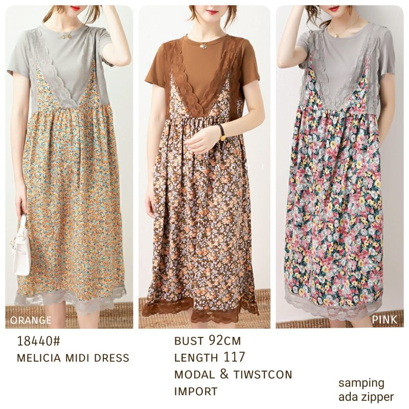 MDLV ~ 18440# Melicia Midi Dress Flower Dress Korea Import