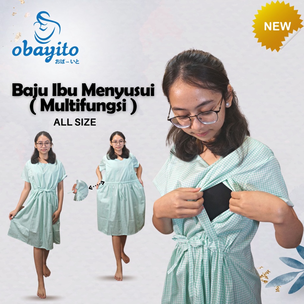 OBAYITO Mia Bebo DASTER MENYUSUI DASTER HAMIL BAJU HAMIL BAJU IBU MENYUSUI DENGAN BUKAAN KANAN KIRI MULTIFUNGSI ALL SIZE