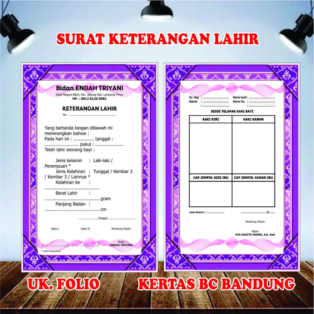 KARTU KETERANGAN LAHIR ( kertas bc atau linen)