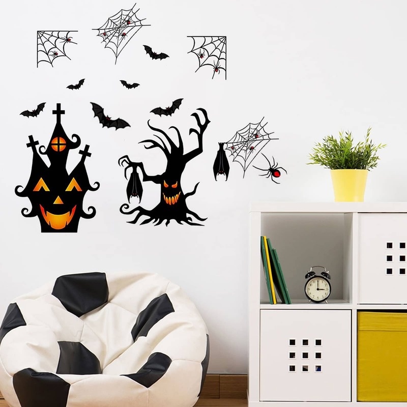 9 Pcs / Set Stiker Jendela Elektrostatis Motif Kartun Kelelawar Bahan PVC Untuk Dekorasi Pesta Halloween