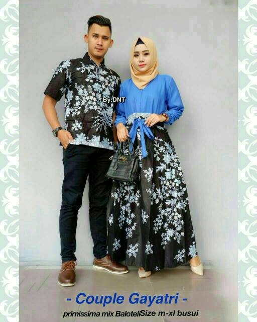 Sarimbit Batik Anggun Couple Sania Mawar ruffle - Warna Ungu, Tosca, pink, Biru, Kuning - M - L -XL