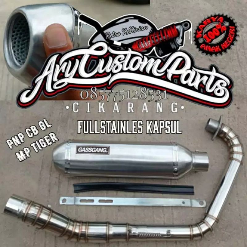 Knalpot racing full Stainles cacing pnp cb gl Megapro Tiger gl pro gl 100 gl125 cb100 racing
