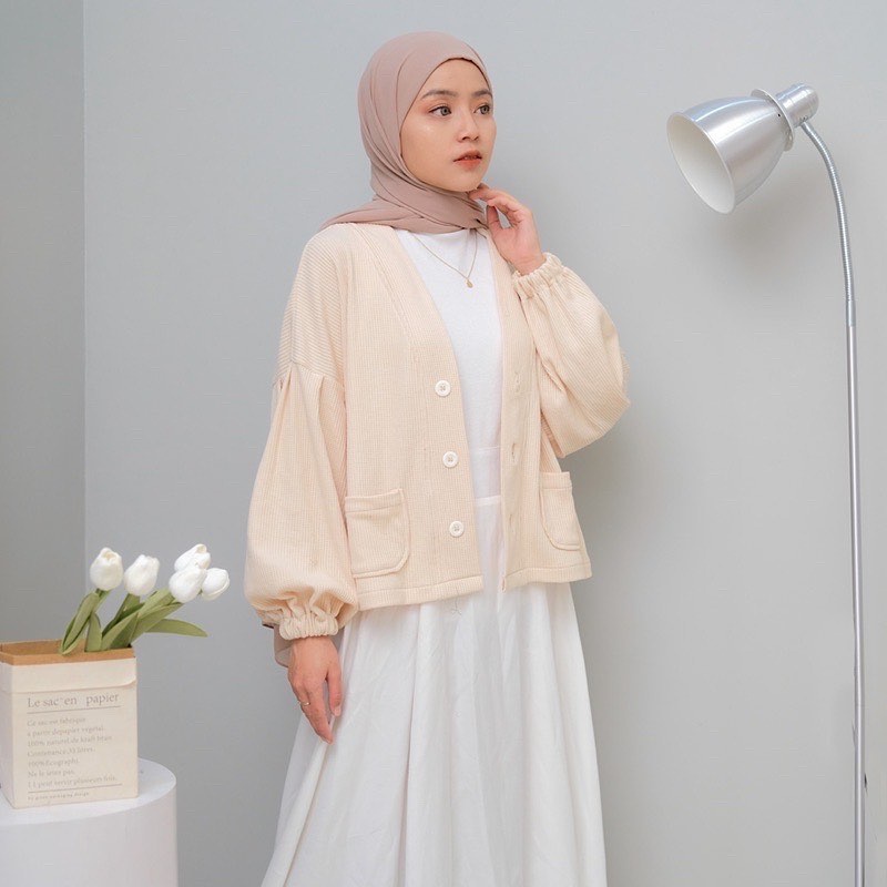 CROP TOP CARDIGAN KNIT RIB - OUTER HIJAB CROP OVERSIZED - CARDIGAN KNIT CROPTE KOREAN STYLE - BOLERO