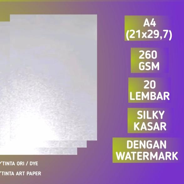 

Kertas foto silky Luster 260 gsm A4 isi 20 lembar/kulit jeruk kasar