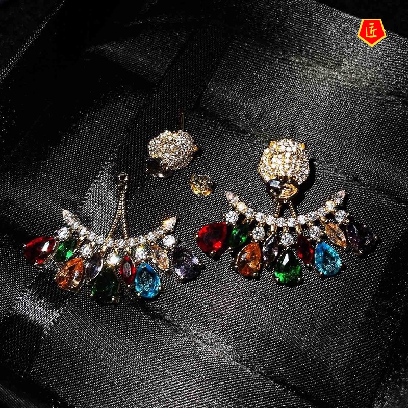 [Ready Stock]Women's Luxurious and Personalized Colorful Gem Stud Earrings