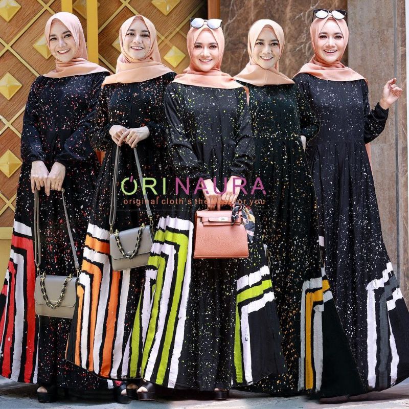 Gamis Rayon Premium Abstrak Malaman Busui Friendly Dress Wanita Batik Pekalongan Kekinian