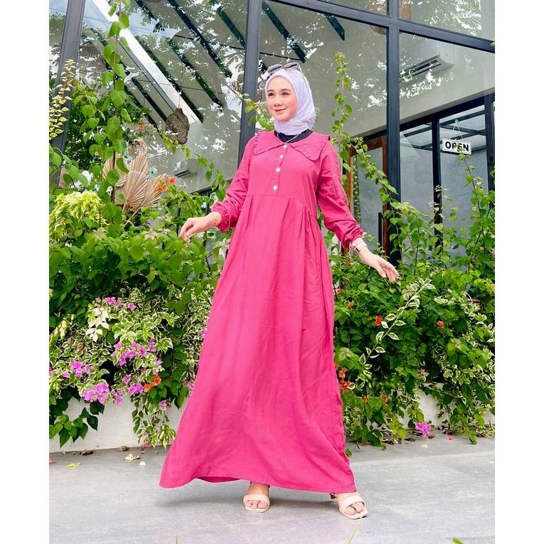 Gamis Wanita Bahan Rayon Polos Kancing Depan