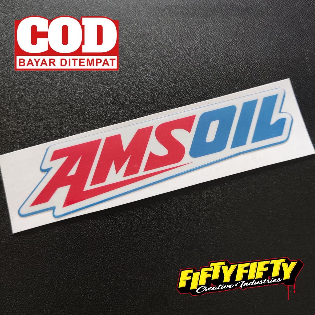 Stiker Print Cut AMS OIL Stiker Printing Laminasi Glossy Stiker Motor Mobil Helm Sudah Membentuk Pola Desain