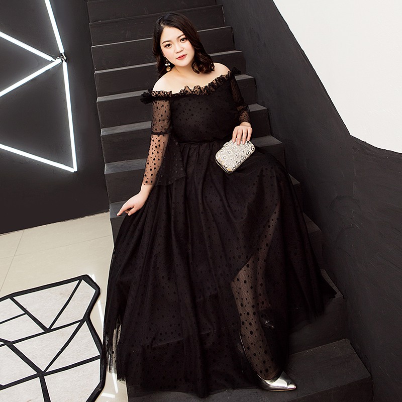 Gaun Pesta 1908013 Big Size Hitam Sabrina Party Dress Gown