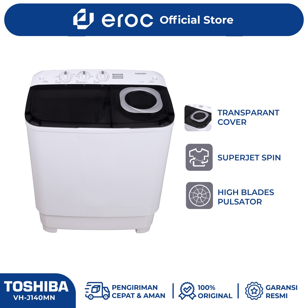 Mesin Cuci TOSHIBA Dua Tabung 6.5kg Model VH-H75MN Twin tub - Dilengkapi dengan Super Jet Spin