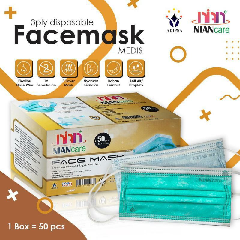 COD - MASKER MEDIS NIAN CARE - FACE MASK 3 PLY BAHAN LEMBUT DAN HALUS - TALI KUAT DAN NYAMAN