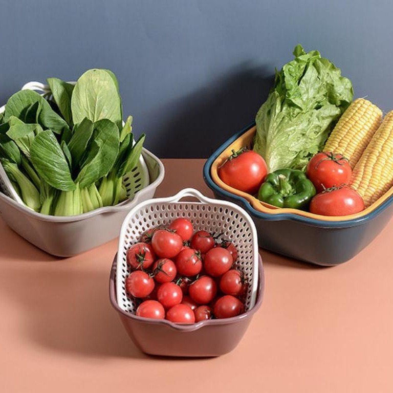 Saringan &amp; Tempat Penyimpanan 2in1 Sayur &amp; Buah / Portable Kitchen Hanging Drain Basket Double layer murah dan praktis