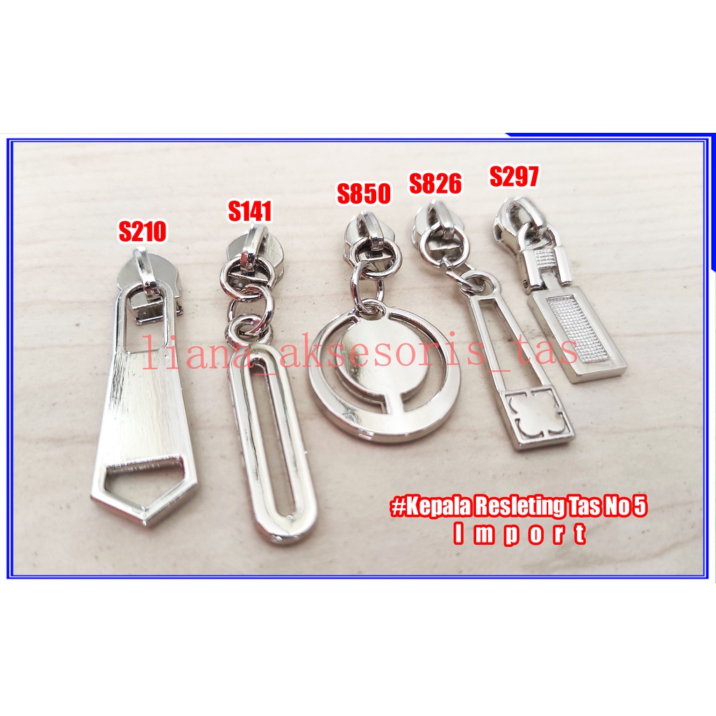 -AKSESORIS TAS CEWEK KEPALA SLETING TAS - KEPALA RESLETING TAS NO 5 IMPOR (1 PCS) WARNA SILVER/NIKEL