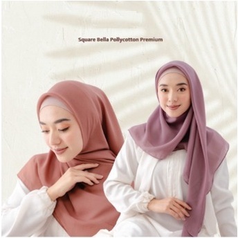 Kerudung Segiempat Polos BELLA SQUARE Hijab Pollycotton Jilbab Bela Murah Bisa COD