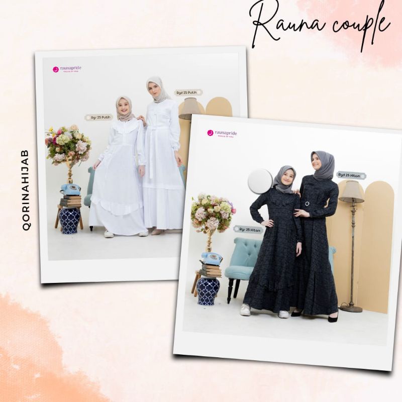 Rauna Couple ibu anak / Gamis rauna terbaru / rauna remaja / gamis hitam / gamis putih