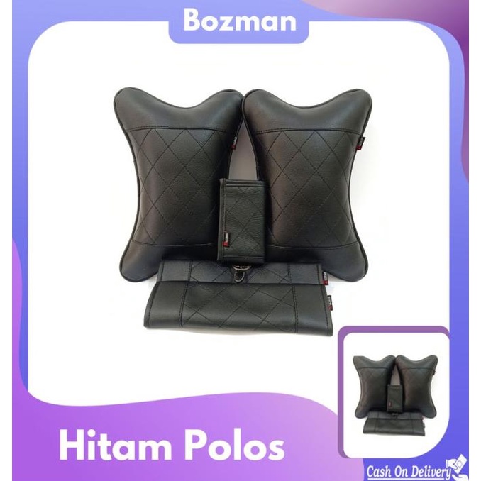 Aksesories Mobil/ Set Bantal Mobil 3 In 1 Hitam Polos Premium
