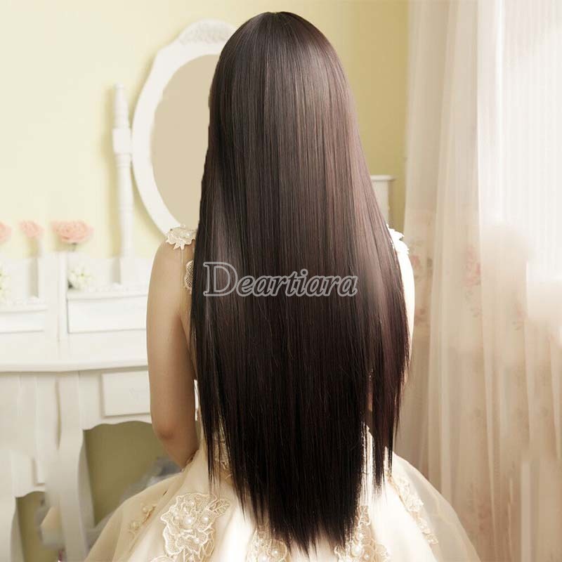 Wig / Rambut Palsu Wanita Model Panjang Lurus 70cm Warna Hitam Untuk Cosplay