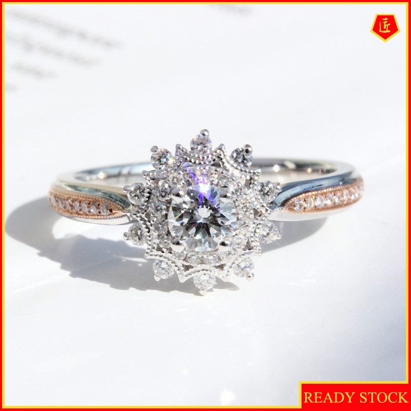 [Ready Stock]Two-Tone Pt950 Platinum Vintage Sunflower Moissanite Ring