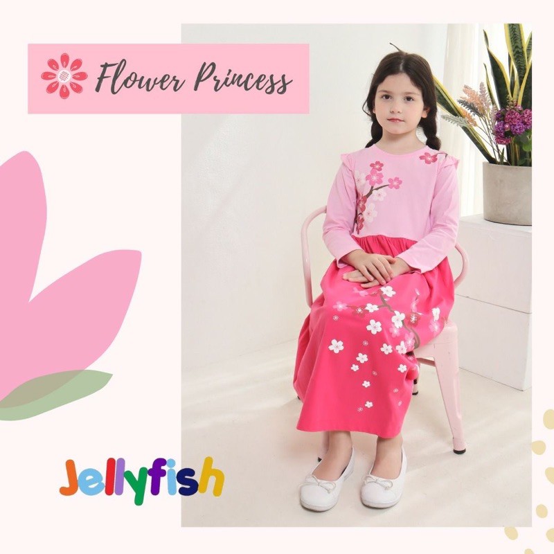 Gamis Long Dres Anak Perempuan Lucu Jelly Fish Flower Princes - Longdress Jellyfish 2 4 6 8 10 Tahun